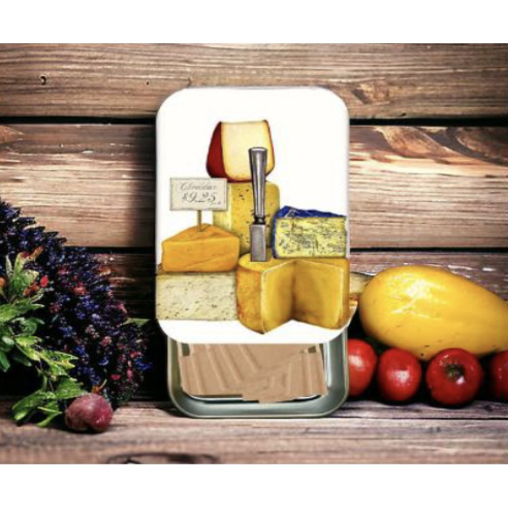 The Cheese Counter - The Gilded Home Vintage-Inspired Slider Tin with Cheese Flags